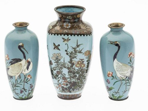 3 Japanese Cloisonne Vases
