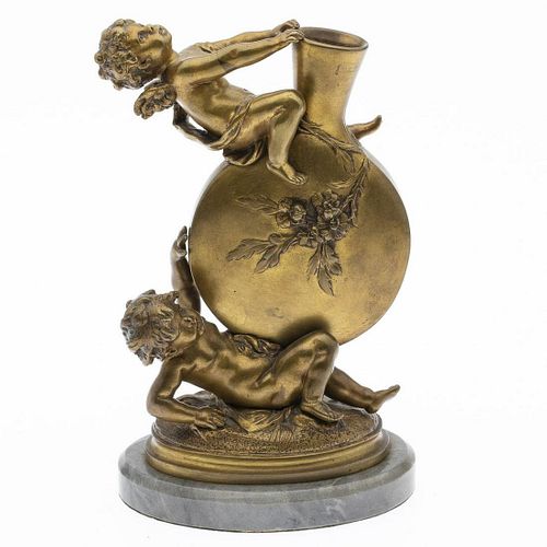 Auguste Moreau Gilt Bronze Cherubs with Vase