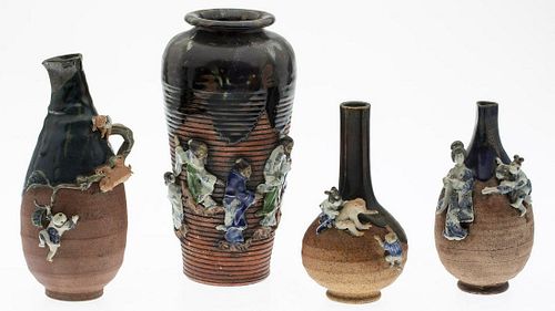 4 Sumida Gawa Pottery Vases