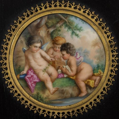 French Porcelain Tondo of the Infant Eros, 19th C