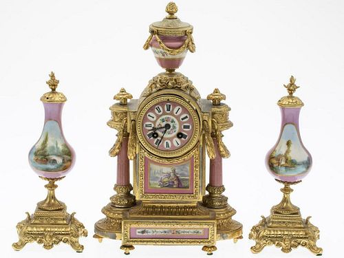 Louis XVI Style 3-Piece Clock Garniture, 19th C.