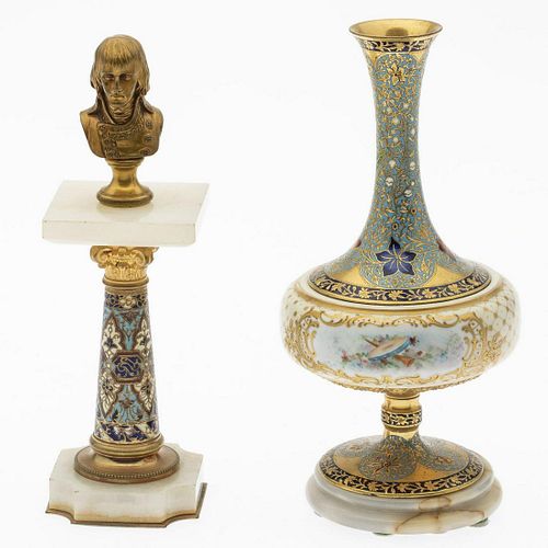 2 French Champleve Articles and a Gilt Bronze Bust