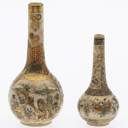 Two Miniature Satsuma Bottle Vases