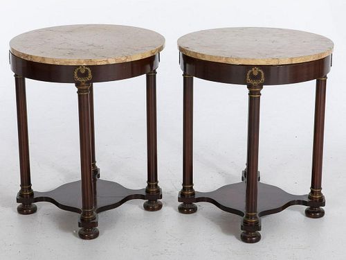 Pair of Empire Style Mahogany Marble Top Side Tables