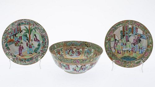 Chinese Famille Rose Bowl and 2 Plates