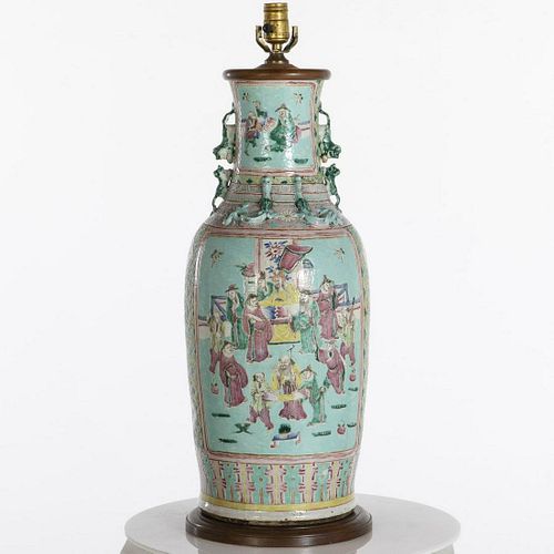 Large Chinese Famille Rose Vase, Mounted as a Lamp