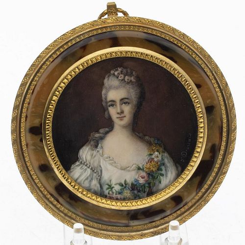 After Drouais, Miniature Portrait of a Woman, 19th C