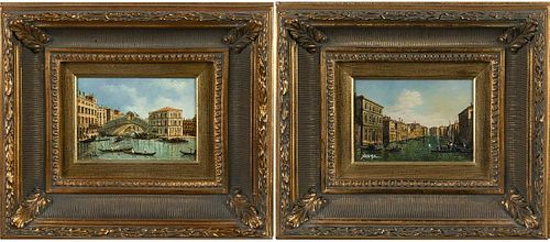 Two Venetian Canal Scenes, Oil on Board
