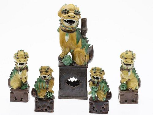 5 Yellow and Green Ceramic Fu Dogs