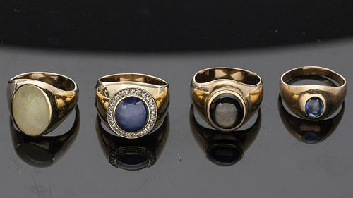 Four Men's 14K Gold and Diamond Rings