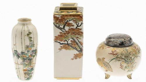 2 Miniature Satsuma Vases and an Incense Burner