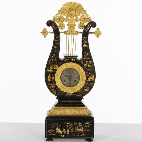 French Lyre-Form Mantle Clock