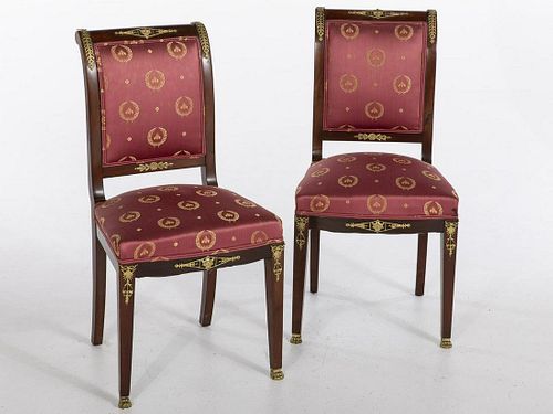 Pair of French Empire Style Mahogany Side Chairs