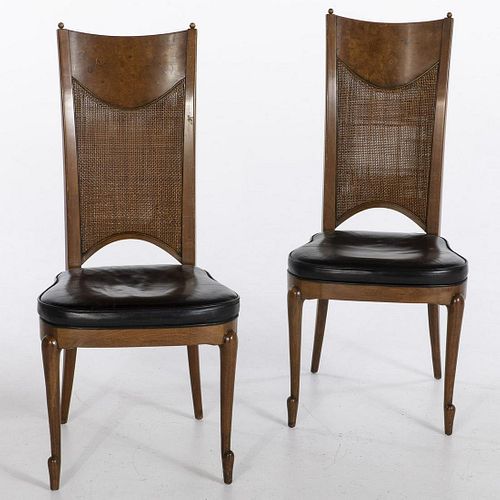 Pair of Mid-Century Burlwood and Caned Side Chairs