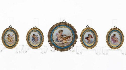5 Sevres Style Porcelain Plaques of Putti