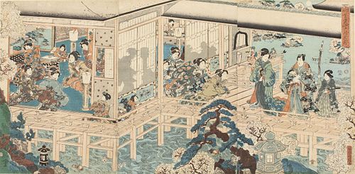 Utagawa Kuniteru, Genji-e Triptych, c. 1855