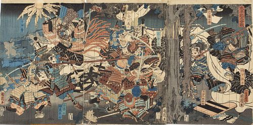 Toyohara Kunichika, Battle in the Taiheiki, Woodblock