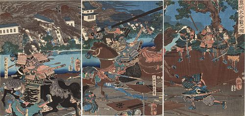Utagawa Yoshitora, Woodblock Triptych