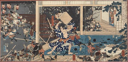 Utagawa Yochikazu, Sato Tadanobu Attacked, Woodblock