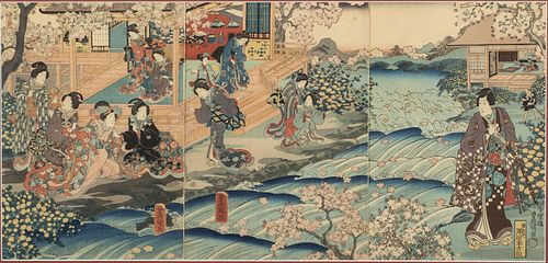 Utagawa Kunisada, Lovers, Woodblock Triptych