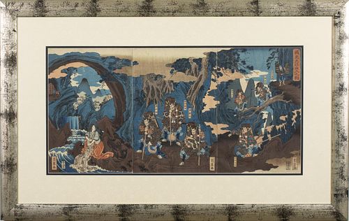 Shigenobu (Hiroshige II), Minamoto & His Men on Mt. Oe.