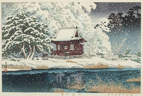 Kawase Hasui, Snowy Inokahira Benten, Woodblock, 1929