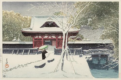 Kawase Hasui, Snow at Shiba Park, Woodblock, 1931
