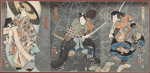 Utagawa Kunisada I, Actors, Woodblock Triptych, c 1853