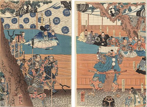 Utagawa Kuniyoshi 2 Panels from a Triptych, c. 1853