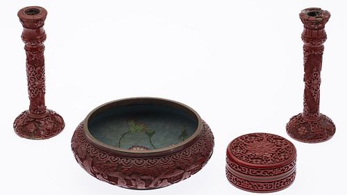 Group of Chinese Red Lacquer Articles