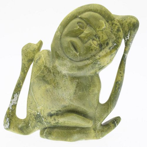 Inuit Stone Carving of a Figure with Birds