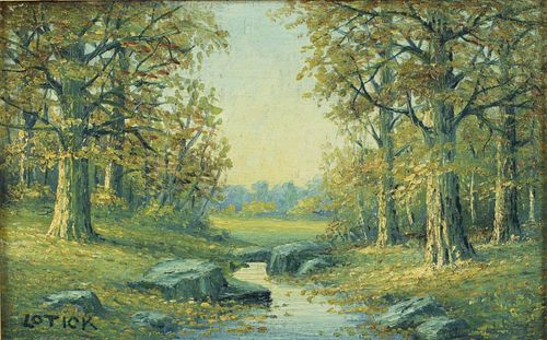 Carl Lotick, Landscape with River and Trees, Oil on