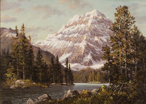 Otto Planding, Snowy Mountain with River, O/C