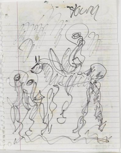 2 Purvis Young Drawings on lined Paper