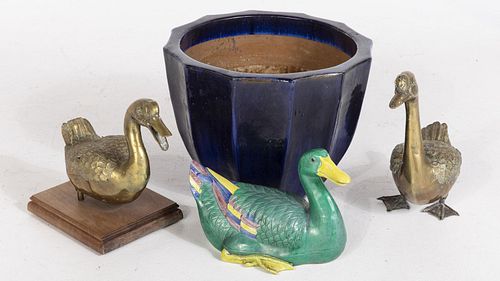 Ceramic Planter and Three Ducks