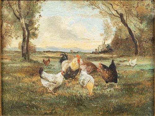 Cesaire, Chickens, Oil on Canvas