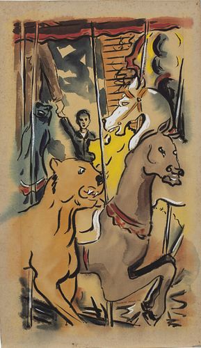 Randolph Brooks, Circus Scene, Watercolor, 1954