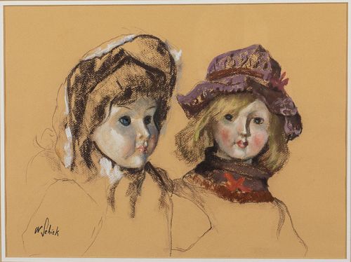 W. Schick, Dolls, Pastel on Paper