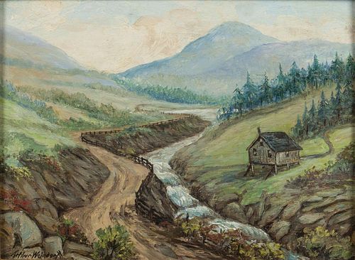 Arthur Weindorf, Landscape with River and Cabin, O/B