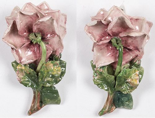 Pair of Rose-Form Majolica Wall Sconces