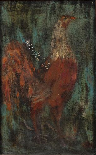 Percy Johnson, Rooster, Mixed Media on Board