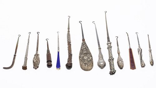 Group of 13 Sterling Silver and Other Boot Hooks