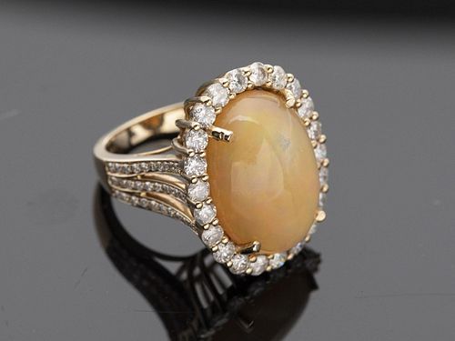 Opal, Diamond and 14K Gold Ring