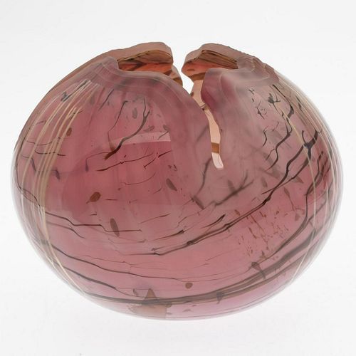 Illegibly Signed Art Glass Pink Bowl