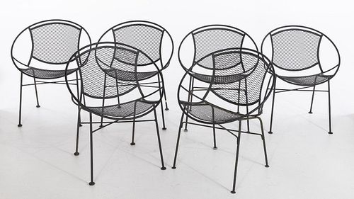 6 Mid-Century Wrought Iron Saucer Chairs