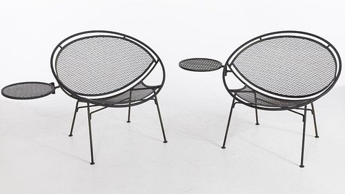 2 Mid-Century Wrought Iron Saucer Chairs