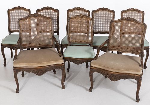 8 Louis XV Style Caned Dining Chairs