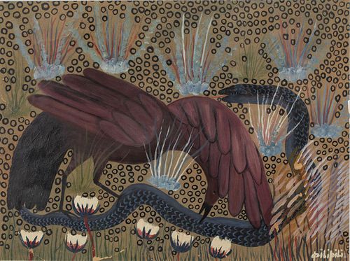 Mulongoy Pilipili, Bird with Snake, Oil on Paper