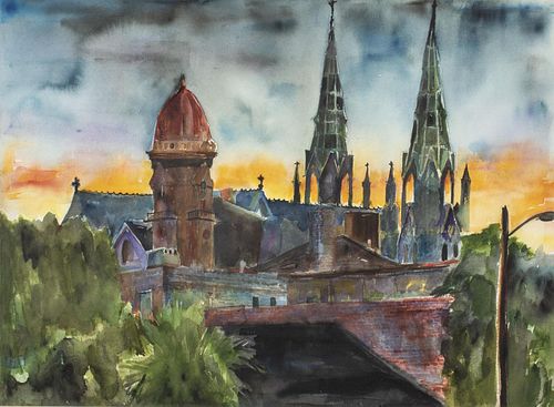 Ken Herrington, Cathedral at Sunset, Watercolor