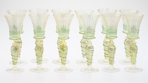 12 Venetian Glass Wine Glasses